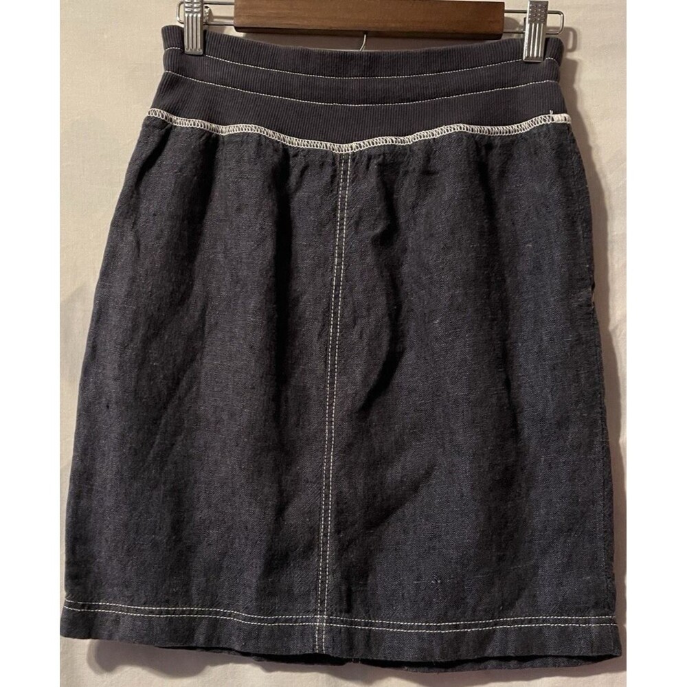 Two Star Dog Linen Blue Contrast Stitch Ribbed Elastic Waist Mini Skirt XS Y2K